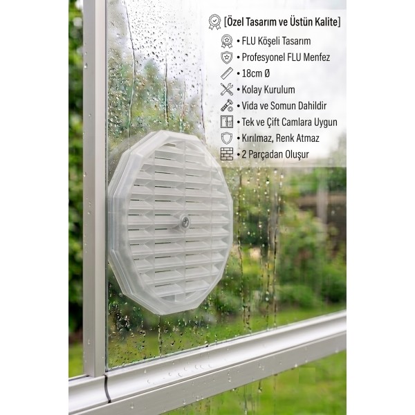 Köşeli Cam Balkon Menfezi - FLU 18 Cm